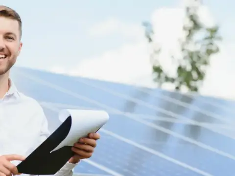 Granzow Mitarbeiter vor Photovoltaikanlagen